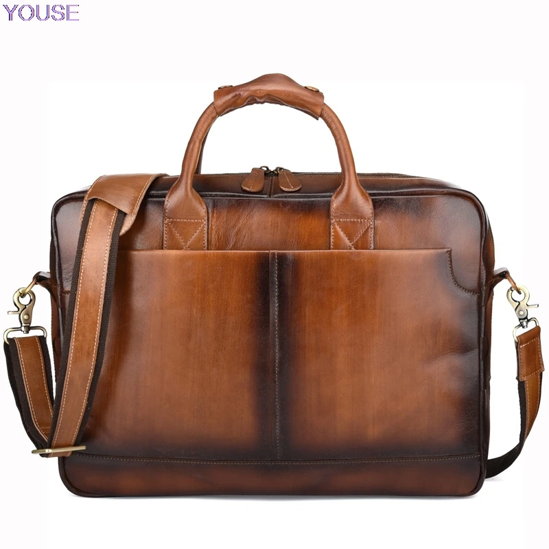 

Business Retro Handbag Men Hand-rub Color Cowhide Bag Full-grain Leather Nostalgic Men's Bag Shoulder Bag 9557
