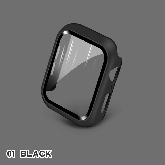 Glass+Cases For Apple Watch Series SE 654321 44mm 40mm Smart iWatch 42mm 38mm 360 Full Bumper Screen Protector+Cover Accessories Black