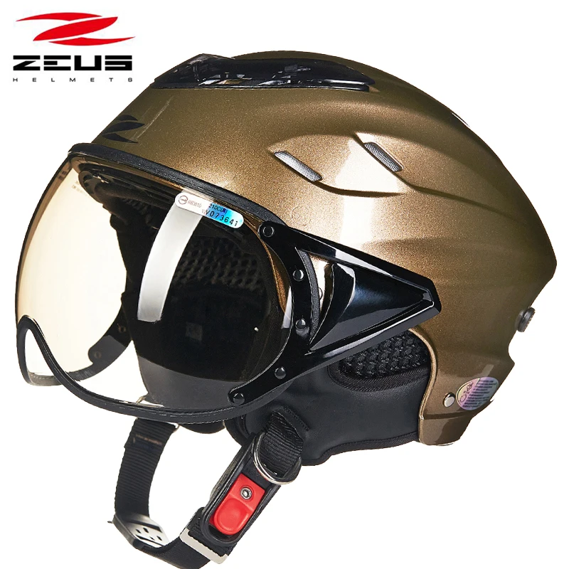 ZEUS 125B полушлем мужской летний мото rcycle Шлем женский Электрический рестро-скутер мотоциклетный шлем мото cicleta capacete - Цвет: Gold