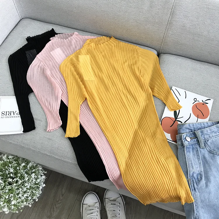 

Special Offer WOMEN'S Dress Processing 2019 Autumn Korean Solid Color Elegant Transparent Slim Fit Slimming Jersey Dress 8.31