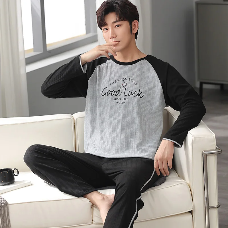 New 2022 Spring Men Pajamas long Sleeve Male Pajama Set Men Pure Full Cotton Pajamas For Men Sleepwear Suit homewear 4XL organic pyjamas Pajama Sets