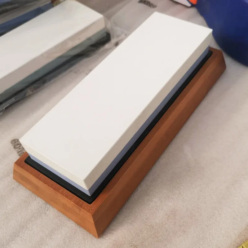 

Professional Kitchen Stone Double Sides White Corundum Whetstone Grindstone Sharpening Tool Bamboo Base