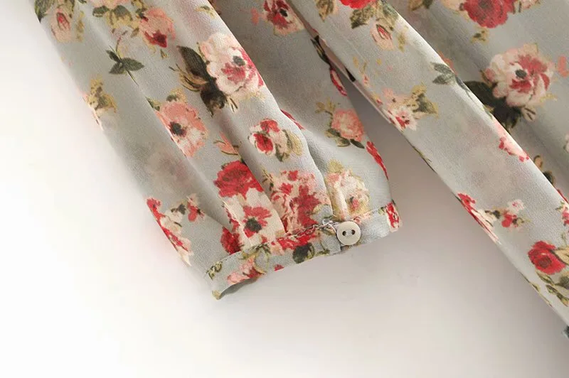 Skup 2019 damski guzik V kwiat na szyję drukuj z długim rękawem sukienka Splice drewno uszy ruffles piętro długość długie sukienki z podszewką Vestido