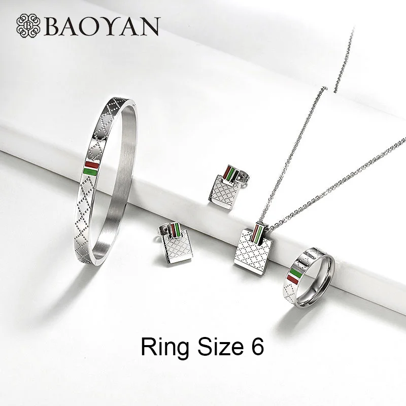 Silver Jewelry Set-6 Baoyan, известный бренд, ювелирные изделия, опт, набор ювелирных изделий из нержавеющей стали, кольцо, ожерелье, браслет, серьги, Свадебные Ювелирные наборы для женщин - Окраска металла: Silver Jewelry Set-6