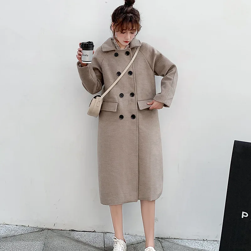 

2019 Winter New Style Woolen Jacket Women's Mid-length Students Double Breasted Woolen Overcoat Women's Loose-Fit Thick