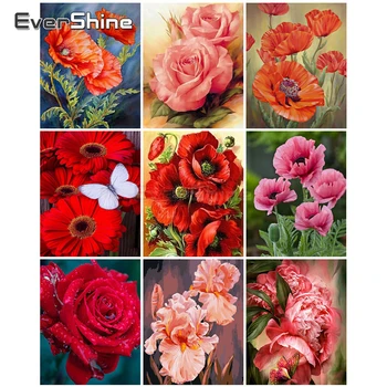

EverShine Oil Paint By Numbers Flowers Hand Painted Picture Of Numbers Rose Wall Art Drawing Canvas Home Decor