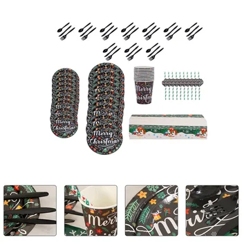 

1 Set Christmas Tableware Kit Christmas Tableware Set Paper Cup Spoon Fork Set