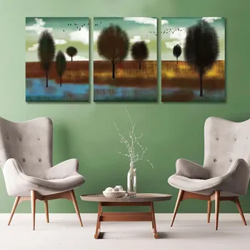 

Drop Shipping 3 Piece Nordic Prints and Posters Abstract Trees Birds Landscape Wall Art Canvas Painting Living Room Home Decor