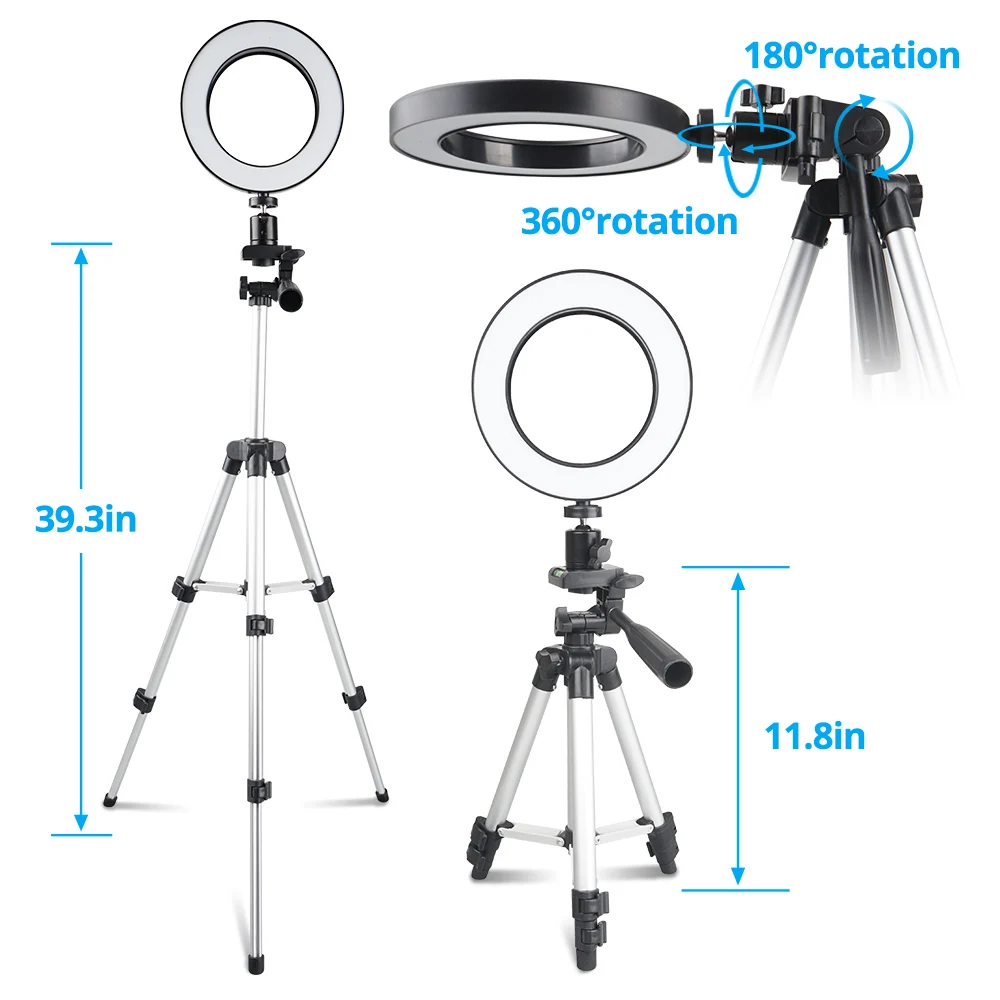 Spash 6 Inch LED Selfie Ring Light with Stretchable Tripod and Phone Holder Circular Lamp Light Ring for Makeup Photography 9