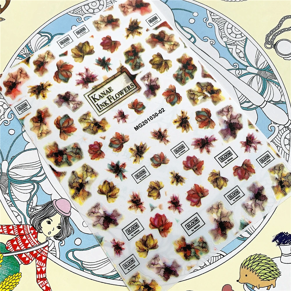 

MG201030-02 MG201030-04 Watercolor flowers ink flowers 3D Back glue Nail Art Stickers Decals Sliders Nail ornament decoration