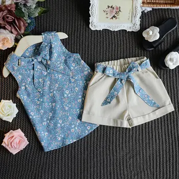 

OUTAD Bow Floral Children's Clothing Girl Summer Set Sleeveless Vest Top+ Shorts Pants kIds toddler Baby Girls Clothing Set 2018