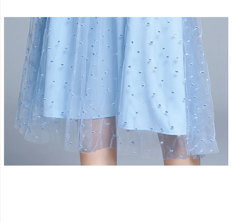 Светло-синее платье с длинным рукавом с галстуком-бабочкой прозрачное кружевное Макси платье в горошек осенняя одежда женское платье