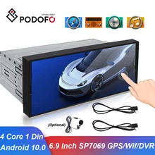 Podofo 1 Din Auto Radio Android Multimedia Player 6.9 pollici Touch Screen Car Stereo Video navigazione GPS WiFi Bluetooth Autoradio