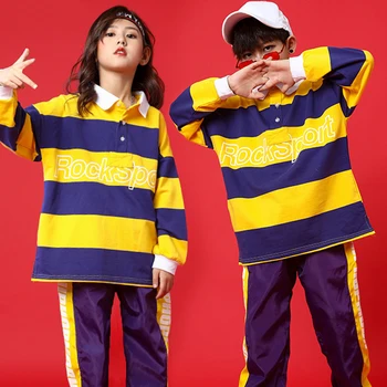 

Children'S Hip Hop Costume Boys Autumn Street Dance Clothing Loose Striped Long Sleeve Hiphop Performance Suit For Girls DQL2360