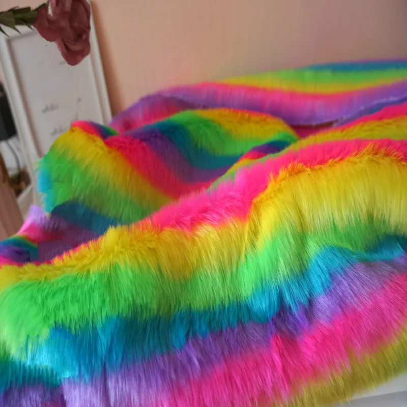 Плотная Высококачественная Радужная плюшевая флисовая одежда из искусственного лисьего меха, ткань для мехового воротника ручной работы, украшение для шарфа, аксессуары для ковров