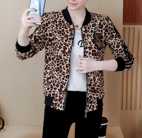 Куртки с леопардовым принтом, Женская весенне-осенняя новая Корейская короткая бейсбольная форма, куртка, пальто - Цвет: 001