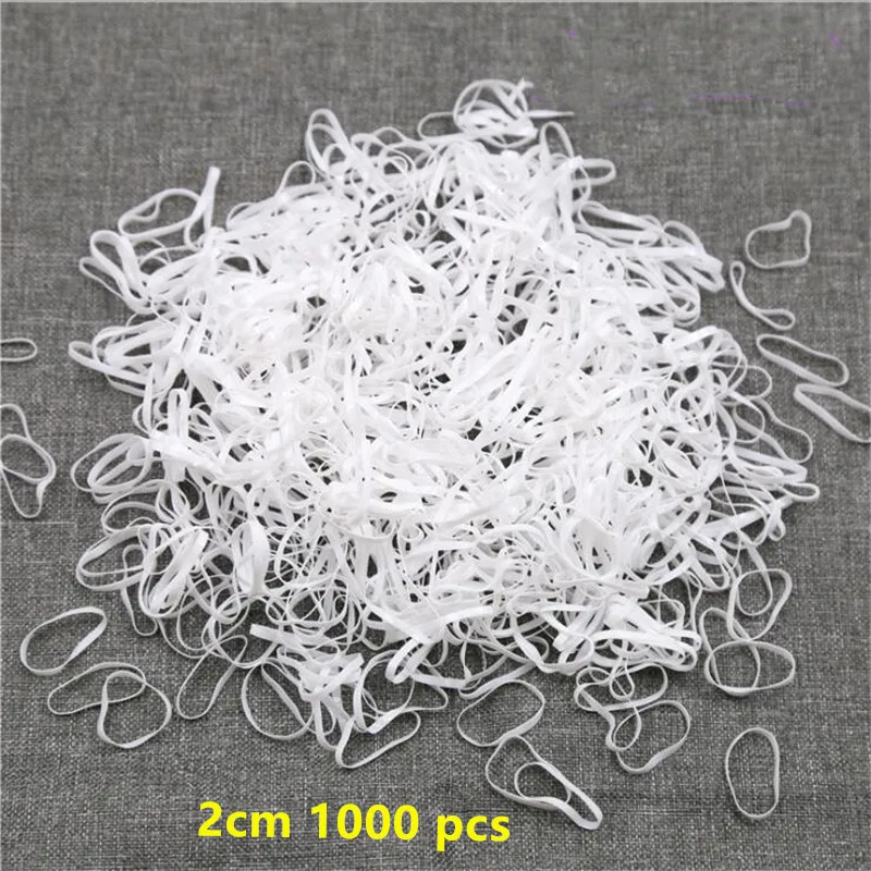White 1000pcs 2 см одноразовые цветные маленькие резиновые ленты детские эластичные аксессуары, ленты для волос для детей девочек детская бабочка для волос веревка кольцо держатель - Цвет: White 1000pcs