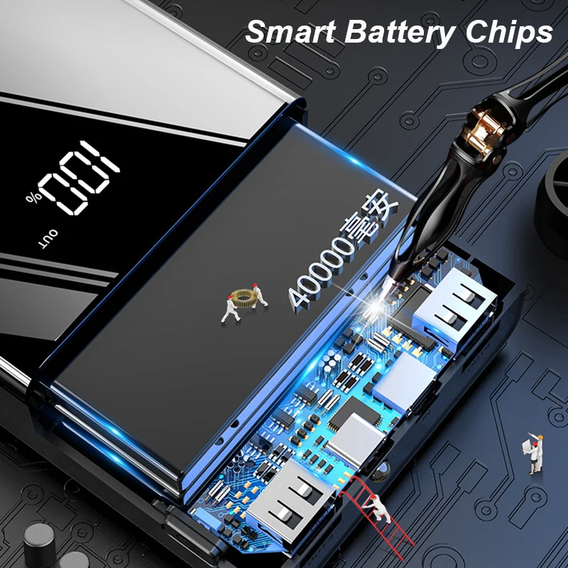 Внешний аккумулятор 40000 мАч, внешний аккумулятор TypeC Micro USB QC, быстрая зарядка, внешний аккумулятор, светодиодный дисплей, портативное зарядное устройство для телефона, планшета