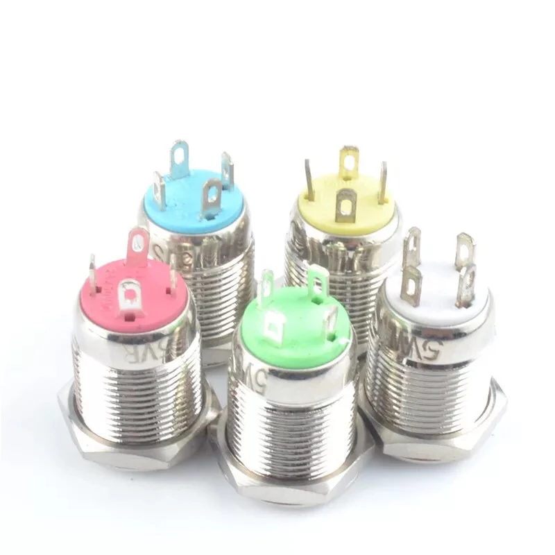 12MM Self-Recovery With LED Light 3V 5V 12V 24V 220V Metal Momentary Switch Button Auto Reset Waterproof Illuminated