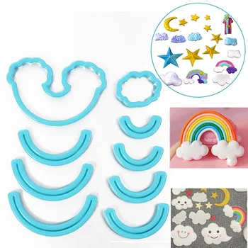 

9pcs Rainbow Cloud Cookie Cutter 3D Plastic Cake Fondant Biscuit Mold For Cake Decorating Tools Baking Tool