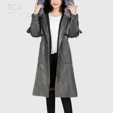Novmoop/Офисная Женская зимняя теплая куртка с натуральным мехом большого размера, Женская длинная куртка с воротником из лисьего меха, манто для женщин LT2819
