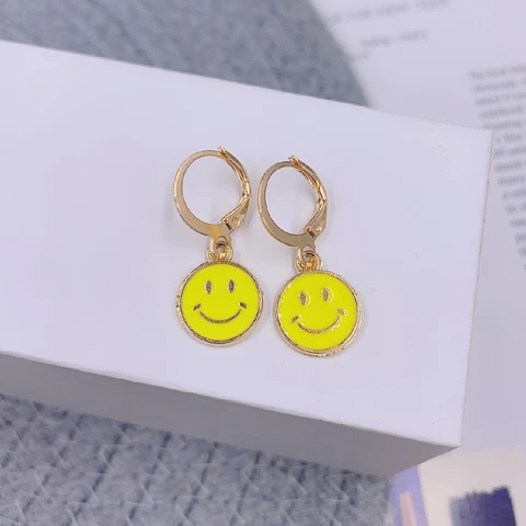 Drip Color Face Smiley Earrings Punk Jewelry For Cool Women Girl Friendship Gifts