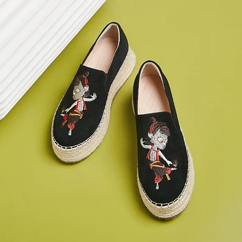 

Women's genuine suede leather slip-on platform flats loafers leisure soft comfortable espadrilles casual moccasins shoes women