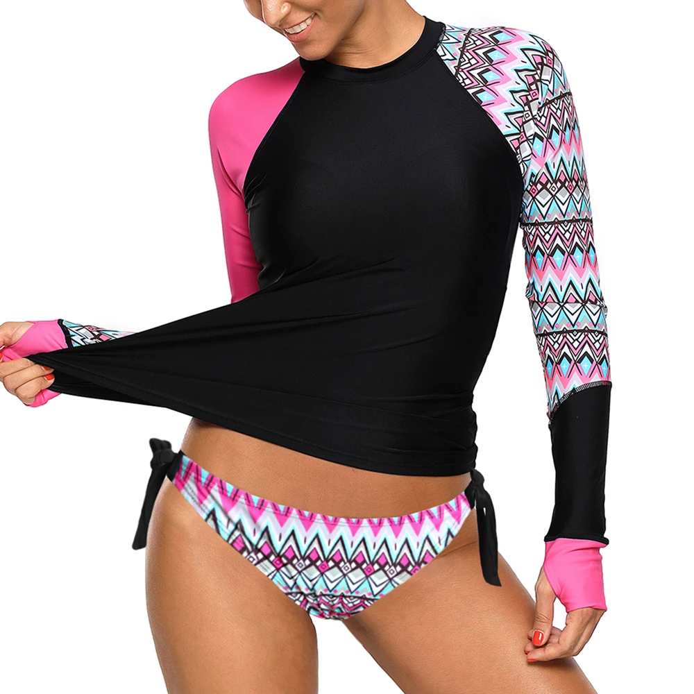 Lu's шикарный женский длинный рукав Rashguards треугольный купальный костюм с длинными рукавами купальник бикини купальный костюм