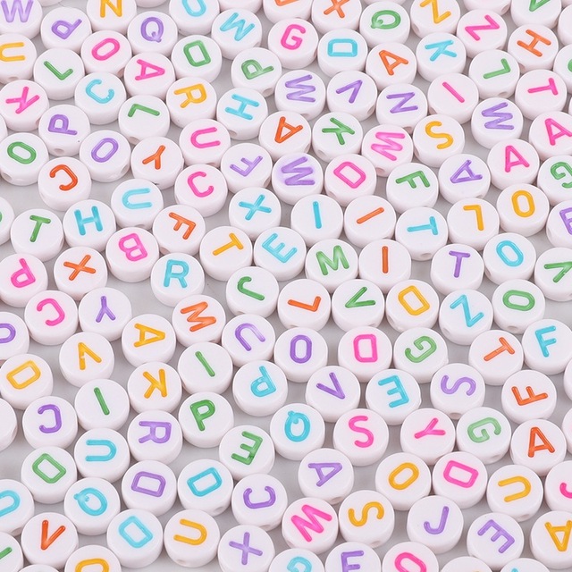 Round Mix Color Acrylic Letter Beads for Jewelry Making Kid Diy Material Loose Spacer 4*7mm