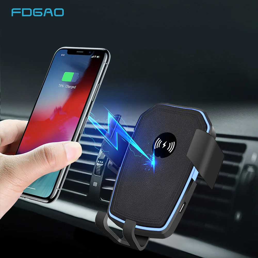 FDGAO Qi Беспроводное Автомобильное зарядное устройство крепление для iPhone XS X XR 8 11 10 Вт Быстрая зарядка автомобильный держатель телефона для samsung Note 10 9 8 S10 S9 S8