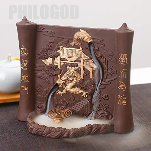 

PHILOGOD Ceramic Incense Holder Chinese Character Hand Painted Carving Relief Sticks/Backflow Dual-use Burner Censer 30%off