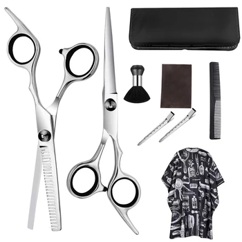 

9pcs/Set Cape With Bag Salon Safe Grooming Stainless Steel Adults Portable Comb Pets Clips Home Barber Hair Cutting Scissors Set