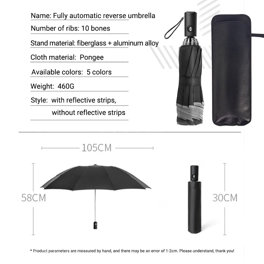 Бизнес-зонт, мужские черные ветрозащитные 10K Автоматические Складные складные зонты с обратным отражением, женский зонт для гольфа, идеи подарка
