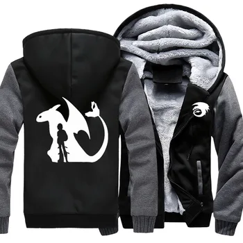 

HOT Men's Thicken Hoodie How to Train Your Dragon Printed Zip Up Jacket Winter Sweatshirts Coat Long Sleeve Casual Hooded