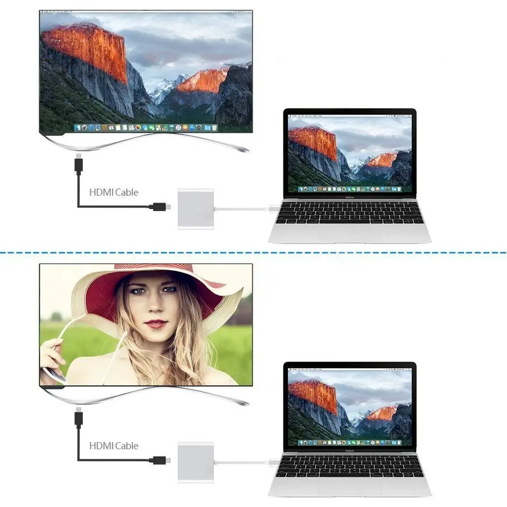 Rovtop Usb C HDMI USBC к HDMI 3,1 конвертер адаптер type C к DMI/USB 3,0/type C адаптер type-C Алюминиевый для Apple Macbook