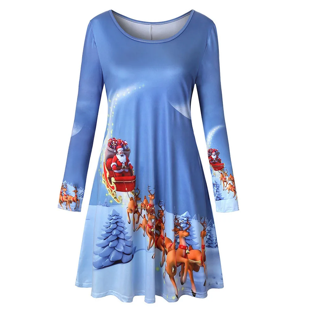 Хэллоуин Для женщин с длинным рукавом Винтаж Рождество Рождественский Рисунок круглая горловина вечерние платья с принтом по всему размеру, вечерние летние сексуальное платье Лидер продаж;# G1