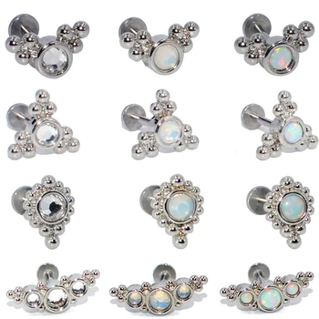 

1PC G23 Titanium&Steel Opal Cluster Ear Tragus Helix Cartilage Snow Fire Gem Earring Stud Labret Bar Ring Body Piercing Jewelry
