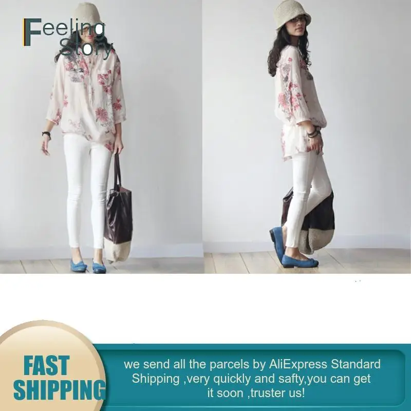 Корейская модная одежда шифоновая блузка с цветочным принтом женские длинные