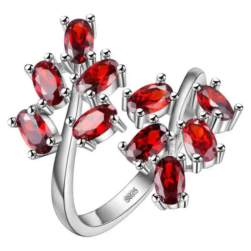 Opening adjustable Silver 925 Jewelry Gemstones Ring for Women Amethyst Ruby Powder crystal Plant Leaf Gift