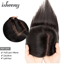 Full Lace Human Hair Pieces For Women Honey Blonde Color 10-16 Inch Left Part Full Lace +Mono Hair Topper Wigs 3 Clip Ins Hair