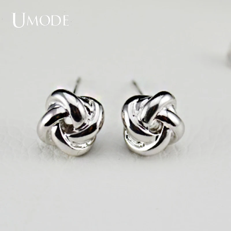 UMODE Серьги гвоздики с дизайном банта для влюбленных покрытием из белого золота