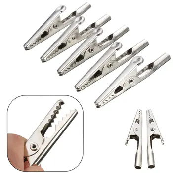 

10pcs/lot Alligator Crocodile Test Clips 52mm Stainless Steel Test Clip Silver Iron Crocodile Clip for Cable Lead Screw Fixing