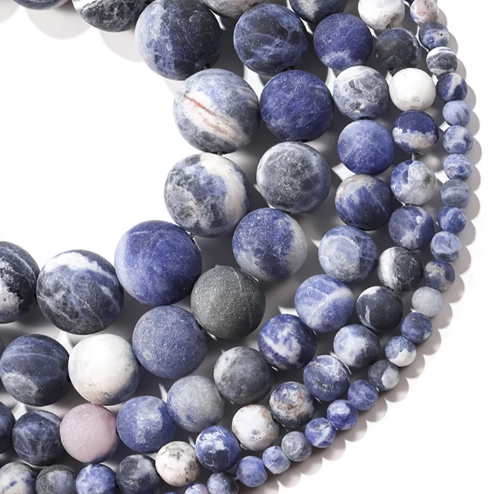 1strand/lot 4/6/8/10mm Frosted Matte Old Blue Sodalite Stone Round Loose Spacer Beads For Bracelet Jewelry Makings Supplies | Украшения и