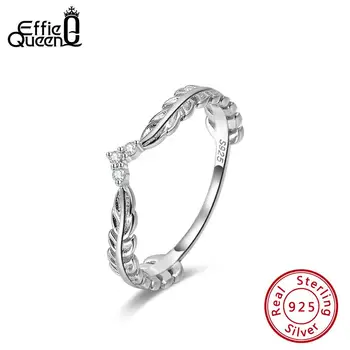 

Effie Queen Real 925 Sterling Silver Rings For Women With AAA Zircon Leaf Shape Wedding Band Silver Ring Jewelry Anillos BR121