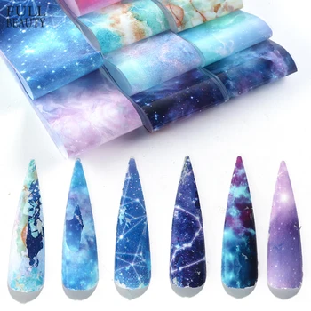 

10PCS Nail Foil Sticker Set Holographic Starry Sky Adhesive Wraps Transfer Paper Marble Shining Nail Art Decal Gel Slider PH2020