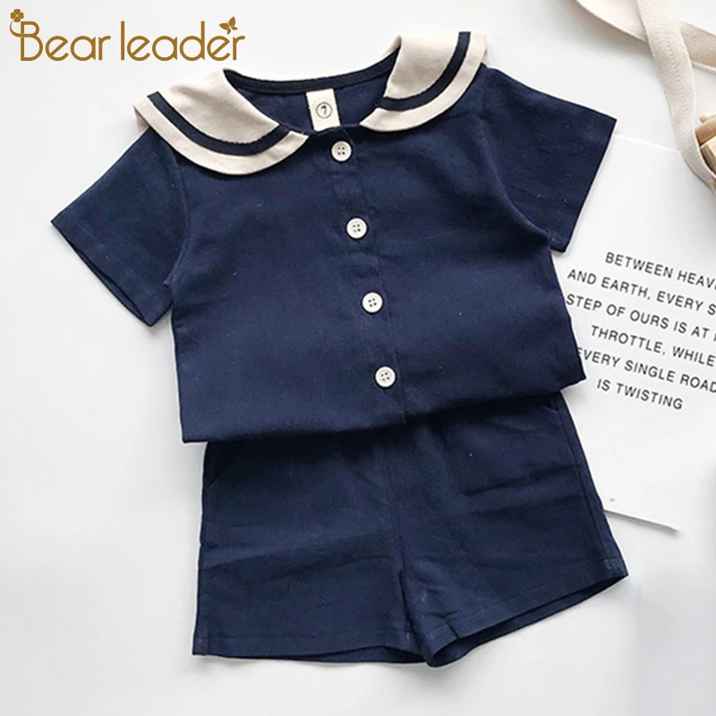 Bear Leader/Детский комплект, летний детский хлопковый костюм в морском стиле для мальчиков и девочек с короткими рукавами и пятиточечными шортами, Детский костюм, for1-6T