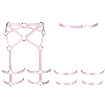 

Pink Garter Belt Strappy Garter Belt Leg Women Lingerie Stockings Hollow Out Elastic Plus Size Party Dance Wear Body Harness