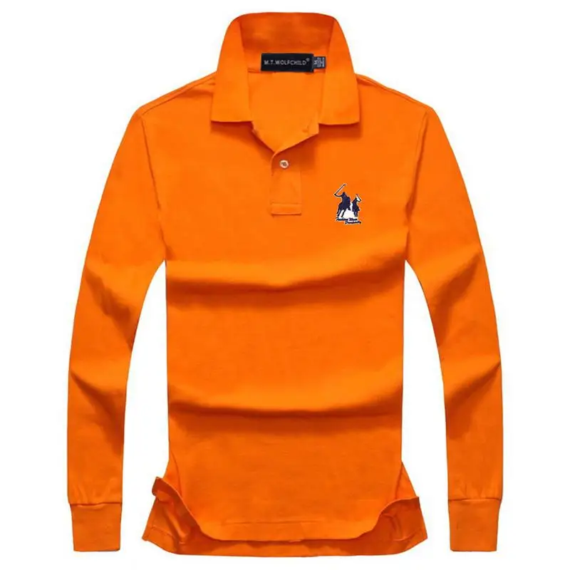 Хорошее качество осенние мужские поло рубашки с длинным рукавом хлопковый Повседневный для мужчин Большая Лошадь Поло Рубашки Модные мужские s Топы XS-4XL - Цвет: Оранжевый
