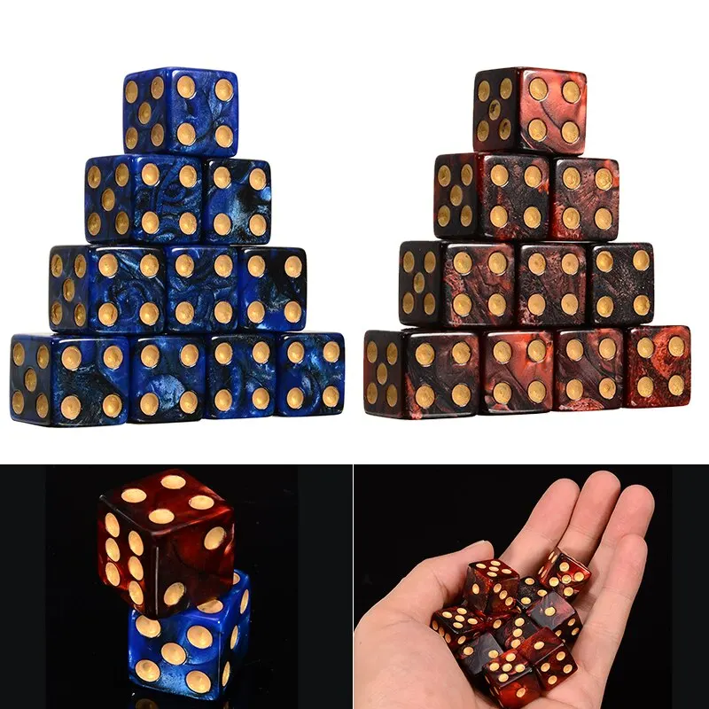 10pcs 16mm 6 Sided Spot Dice Acrylic Right Angle Dice Portable For Table Board Funny Games Party Bar School Outdoor Group Tool
