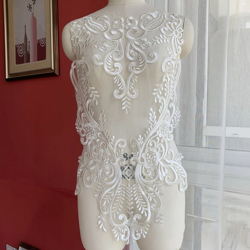 

1Piece Lace Applique Ivory White Motifs Trim Wedding Party Dress Embroidery Sew Craft DIY 67x44cm